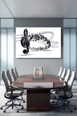 Kanvas Duvar Tablosu Yatay Tekli Salon Mutfak Ofis Müzik Nota Sol Anahtarı
