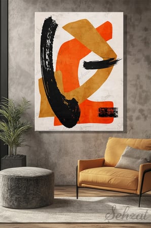 Şehzat Kanvas Tablo 20x30 cm Turuncu Siyah Bej Modern Dekoratif Duvar Tablosu