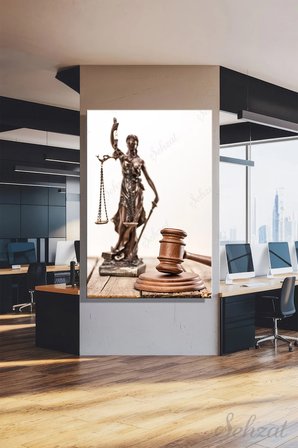 Dikey Kanvas Duvar Tablosu Tekli Salon Mutfak Ofis Adalet Tanrıçası Hukuk Terazi Avukat