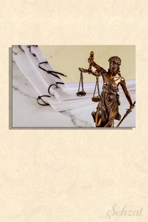 Kanvas Duvar Tablosu Yatay Tekli Salon Mutfak Ofis Adalet Tanrıçası Hukuk Terazi Avukat