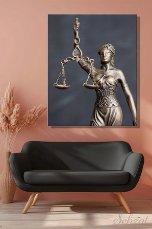 Duvar Tablosu Dikey Kanvas Tekli Salon Mutfak Ofis Adalet Heykeli Hukuk Terazi Avukat