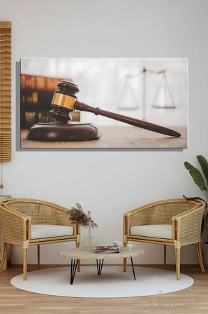 Yatay Kanvas Duvar Tablosu Tekli Salon Mutfak Ofis Tokmak Adalet Hukuk Terazi Avukat