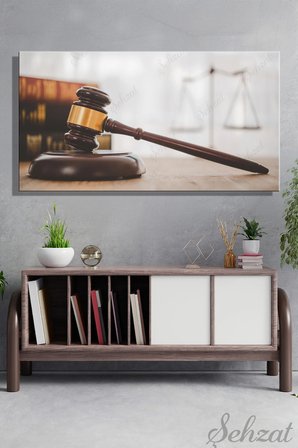 Yatay Kanvas Duvar Tablosu Tekli Salon Mutfak Ofis Tokmak Adalet Hukuk Terazi Avukat