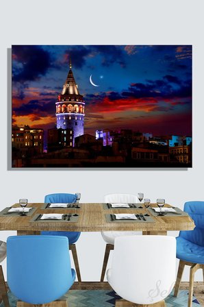 Kanvas Duvar Tablosu Yatay Tekli Salon Mutfak Yatak Odası Ofis Galata Kulesi İstanbul Tarih Beyoğlu