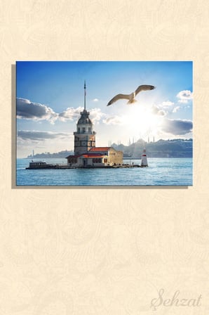 Yatay Kanvas Duvar Tablosu Tekli Salon Mutfak Yatak Odası Ofis İstanbul Kız Kulesi Üsküdar