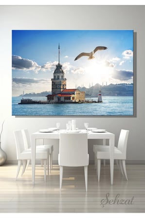 Yatay Kanvas Duvar Tablosu Tekli Salon Mutfak Yatak Odası Ofis İstanbul Kız Kulesi Üsküdar