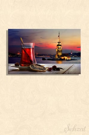 Şehzat Kanvas Tablo İstanbul Kız Kulesi Türk Çayı Gün Batımı 20 x 30 cm