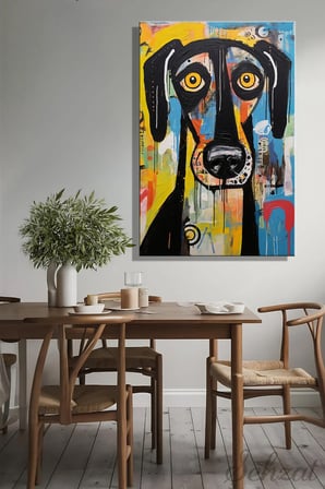 Şehzat Kanvas Tablo Soyut Sarı Göz Siyah Köpek 20 x 30 cm