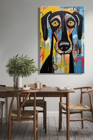 Duvar Tablosu Dikey Kanvas Tekli Salon Mutfak Yatak Odası Ofis Soyut Sarı Göz Siyah Köpek Dog
