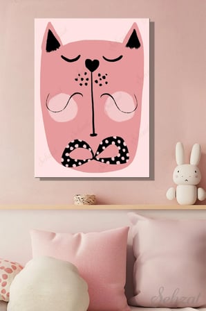 Şehzat Pembe Kedi Kanvas Tablo 20 x 30 cm