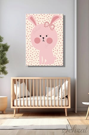 Şehzat Pembe Tavşan Kanvas Tablo 20x30 cm Çocuk Odası Duvar Dekoru