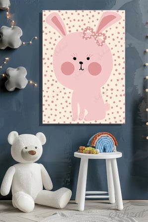 Şehzat Pembe Tavşan Kanvas Tablo 20x30 cm Çocuk Odası Duvar Dekoru
