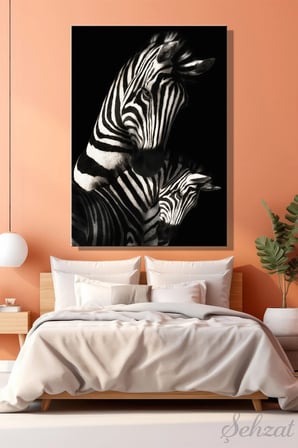 Dikey Kanvas Duvar Tablosu Tekli Salon Mutfak Yatak Odası Ofis Zebra Sİyah Beyaz Hayvan