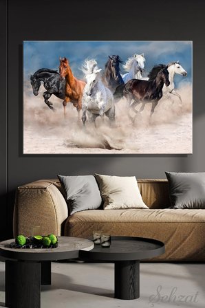 Duvar Tablosu Yatay Kanvas Tekli Salon Mutfak Yatak Odası Ofis Horses Koşan Atlar Hayvan