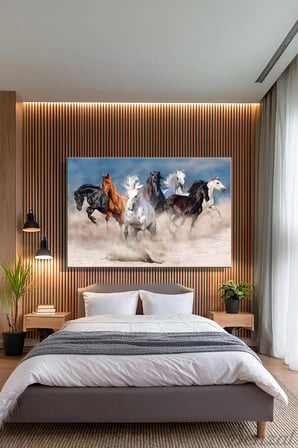 Duvar Tablosu Yatay Kanvas Tekli Salon Mutfak Yatak Odası Ofis Horses Koşan Atlar Hayvan