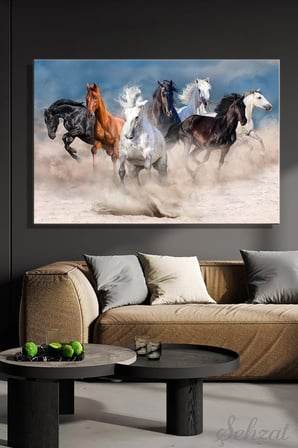 Duvar Tablosu Yatay Kanvas Tekli Salon Mutfak Yatak Odası Ofis Horses Koşan Atlar Hayvan