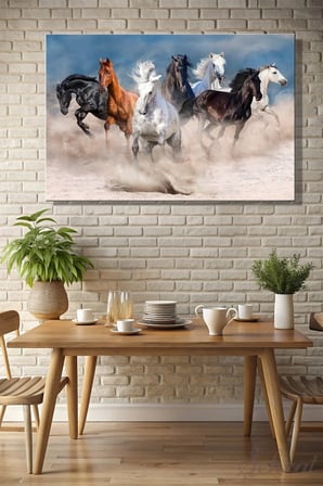 Duvar Tablosu Yatay Kanvas Tekli Salon Mutfak Yatak Odası Ofis Horses Koşan Atlar Hayvan