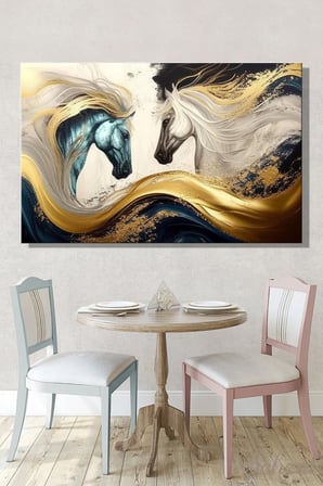 Şehzat Kanvas Tablo Hayvan Altın Sarı Lacivert 20 x 30 cm
