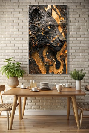 Şehzat Kanvas Tablo Aslan Siyah Altın Varaklı 20 x 30 cm