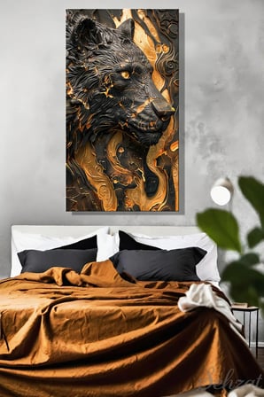 Şehzat Kanvas Tablo Aslan Siyah Altın Varaklı 20 x 30 cm
