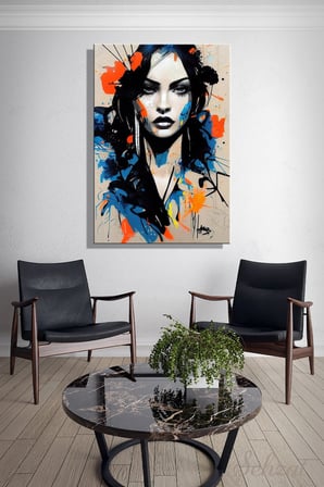 Kanvas Duvar Tablosu Dikey Tekli Salon Mutfak Yatak Odası Ofis Modern Renkli Soyut Grafiti Kız