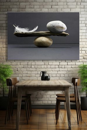Duvar Tablosu Yatay Kanvas Tekli Salon Mutfak Yatak Odası Ofis Feather Stone Balance Tüy Taş Denge