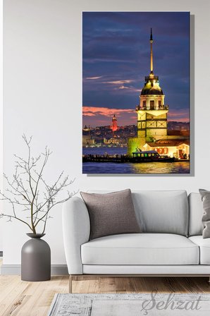 Dikey Kanvas Duvar Tablosu Tekli Salon Mutfak Yatak Odası Ofis Kız Kulesi Gün Batımı Galata İstanbul