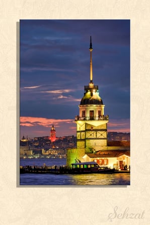 Dikey Kanvas Duvar Tablosu Tekli Salon Mutfak Yatak Odası Ofis Kız Kulesi Gün Batımı Galata İstanbul