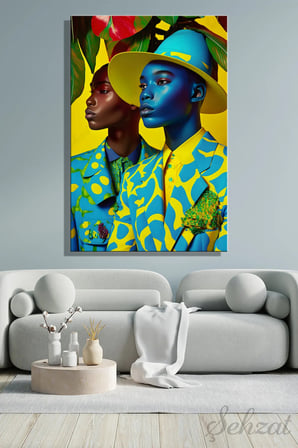Şehzat Afrikalı Kanvas Tablo 20x30 cm Mavi Sarı