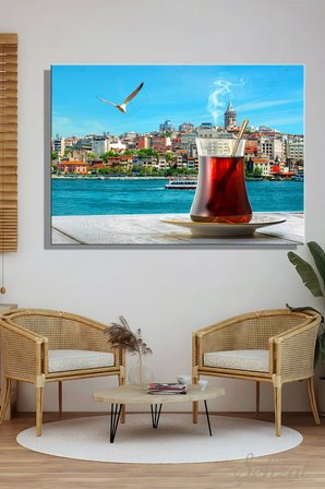 Duvar Tablosu Yatay Kanvas Tekli Salon Mutfak Yatak Odası Ofis İstanbul Çay Galata Haliç