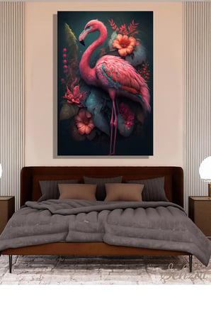 Şehzat Flamingo Desenli Kanvas Tablo 20x30 cm Dikey Dekoratif Duvar Tablosu