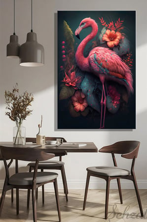 Dikey Kanvas Duvar Tablosu Tekli Salon Mutfak Yatak Odası Ofis Flamingo Egzotik Çiçek Tropikal