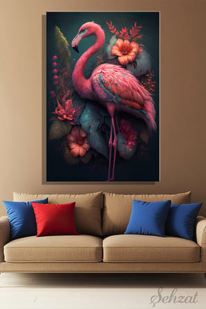 Dikey Kanvas Duvar Tablosu Tekli Salon Mutfak Yatak Odası Ofis Flamingo Egzotik Çiçek Tropikal