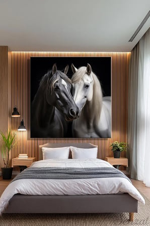 Dikey Kanvas Duvar Tablosu Tekli Salon Mutfak Yatak Odası Ofis Hayvan At Siyah Beyaz Horse