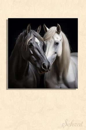 Dikey Kanvas Duvar Tablosu Tekli Salon Mutfak Yatak Odası Ofis Hayvan At Siyah Beyaz Horse