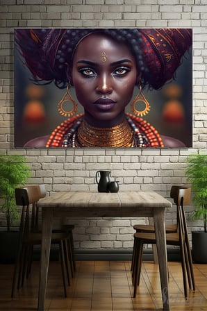 Duvar Tablosu Yatay Kanvas Tekli Salon Mutfak Yatak Odası Ofis Kıyafet Altın Afrikalı Kadın