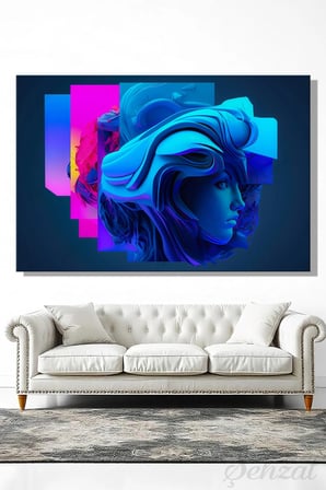 Duvar Tablosu Yatay Kanvas Tekli Salon Mutfak Yatak Odası Ofis Mavi Pembe İnsan Yüz