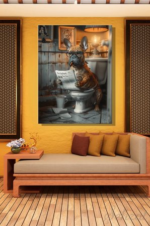 Dikey Kanvas Duvar Tablosu Tekli Salon Mutfak Yatak Odası Ofis Mizah Gazete Bulldog Köpek Banyo
