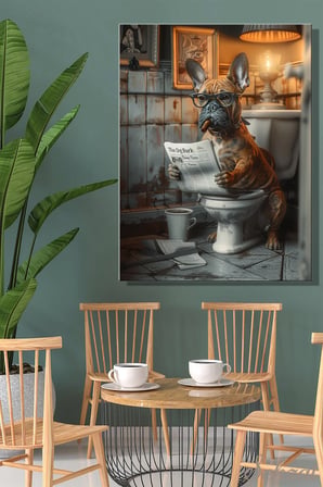 Dikey Kanvas Duvar Tablosu Tekli Salon Mutfak Yatak Odası Ofis Mizah Gazete Bulldog Köpek Banyo