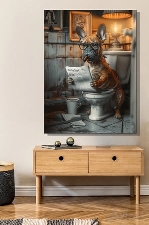 Dikey Kanvas Duvar Tablosu Tekli Salon Mutfak Yatak Odası Ofis Mizah Gazete Bulldog Köpek Banyo