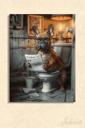 Dikey Kanvas Duvar Tablosu Tekli Salon Mutfak Yatak Odası Ofis Mizah Gazete Bulldog Köpek Banyo