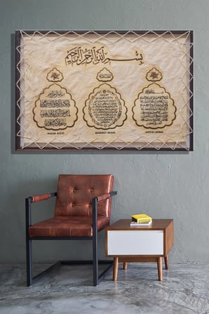 Duvar Tablosu Yatay Kanvas Tekli Salon Mutfak Ofis Nazar Ayeti Dua Ayetel Kürsi İp Görünümlü