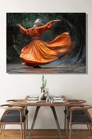 Şehzat Mevlevi Sema Derviş Temalı Kanvas Tablo 20x30 cm Dekoratif Duvar Tablosu