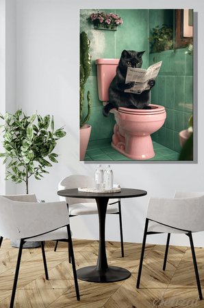 Dikey Kanvas Duvar Tablosu Tekli Salon Mutfak Yatak Odası Ofis Mizah Gazete Siyah Kedi Komik Banyo