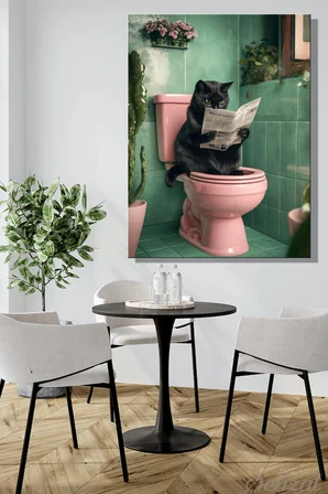 Dikey Kanvas Duvar Tablosu Tekli Salon Mutfak Yatak Odası Ofis Mizah Gazete Siyah Kedi Komik Banyo