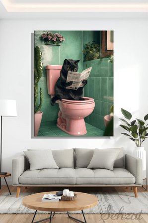 Dikey Kanvas Duvar Tablosu Tekli Salon Mutfak Yatak Odası Ofis Mizah Gazete Siyah Kedi Komik Banyo