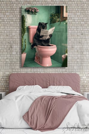Dikey Kanvas Duvar Tablosu Tekli Salon Mutfak Yatak Odası Ofis Mizah Gazete Siyah Kedi Komik Banyo