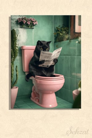 Dikey Kanvas Duvar Tablosu Tekli Salon Mutfak Yatak Odası Ofis Mizah Gazete Siyah Kedi Komik Banyo