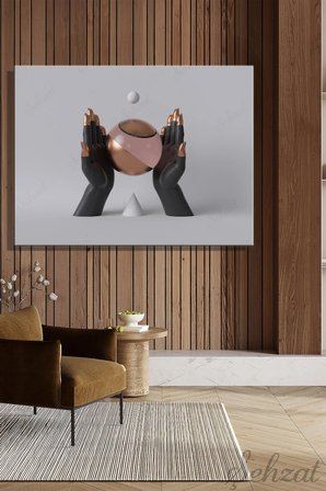 Duvar Tablosu Yatay Kanvas Tekli Salon Mutfak Yatak Odası Ofis Pembe Altın Siyah El 3D Görünümlü