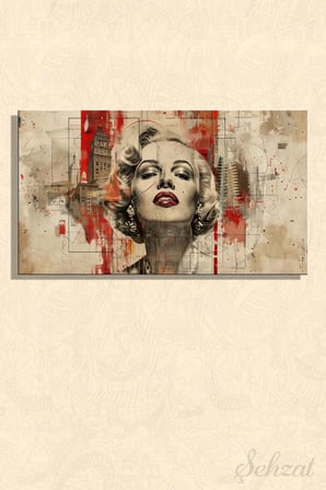 Duvar Tablosu Yatay Kanvas Tekli Salon Mutfak Yatak Odası Ofis Marilyn Monroe Siyah Beyaz Kırmızı